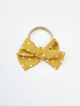 Load image into Gallery viewer, Nyla Knotted Hair Bow - Mustard Polka Dot - Adassa Rose