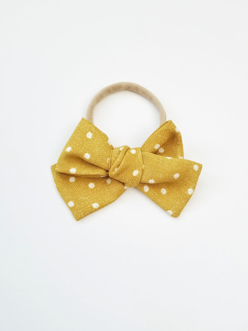 Nyla Knotted Hair Bow - Mustard Polka Dot - Adassa Rose