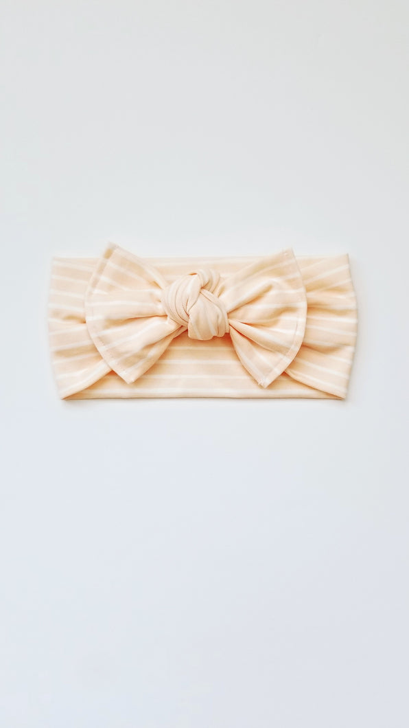 Striped Pale Peach Bow Headwrap - Adassa Rose