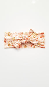 Floral Peach Bow Headwrap - Adassa Rose