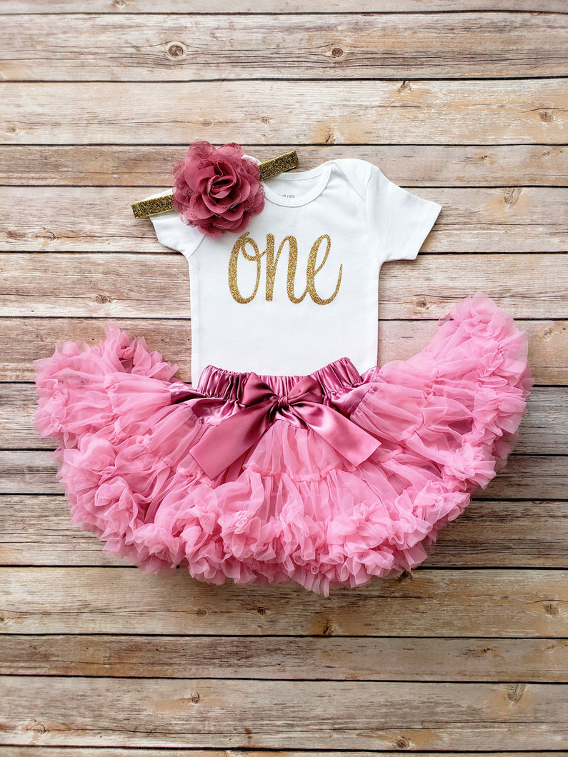 Dusty Rose And Gold First Birthday Outfit - Adassa Rose