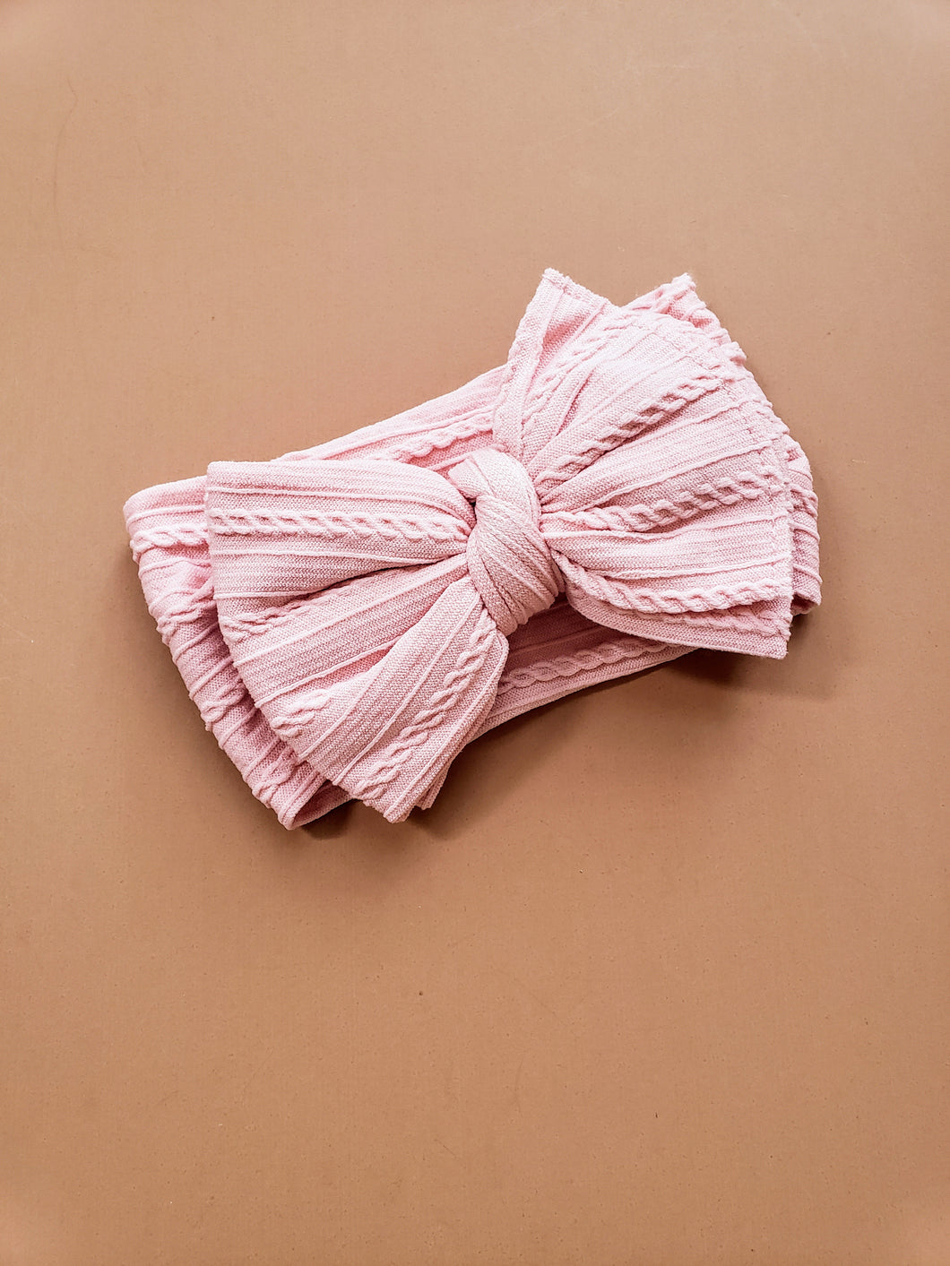 Ruby Cable Knit Big Bow Headband - Blush Pink