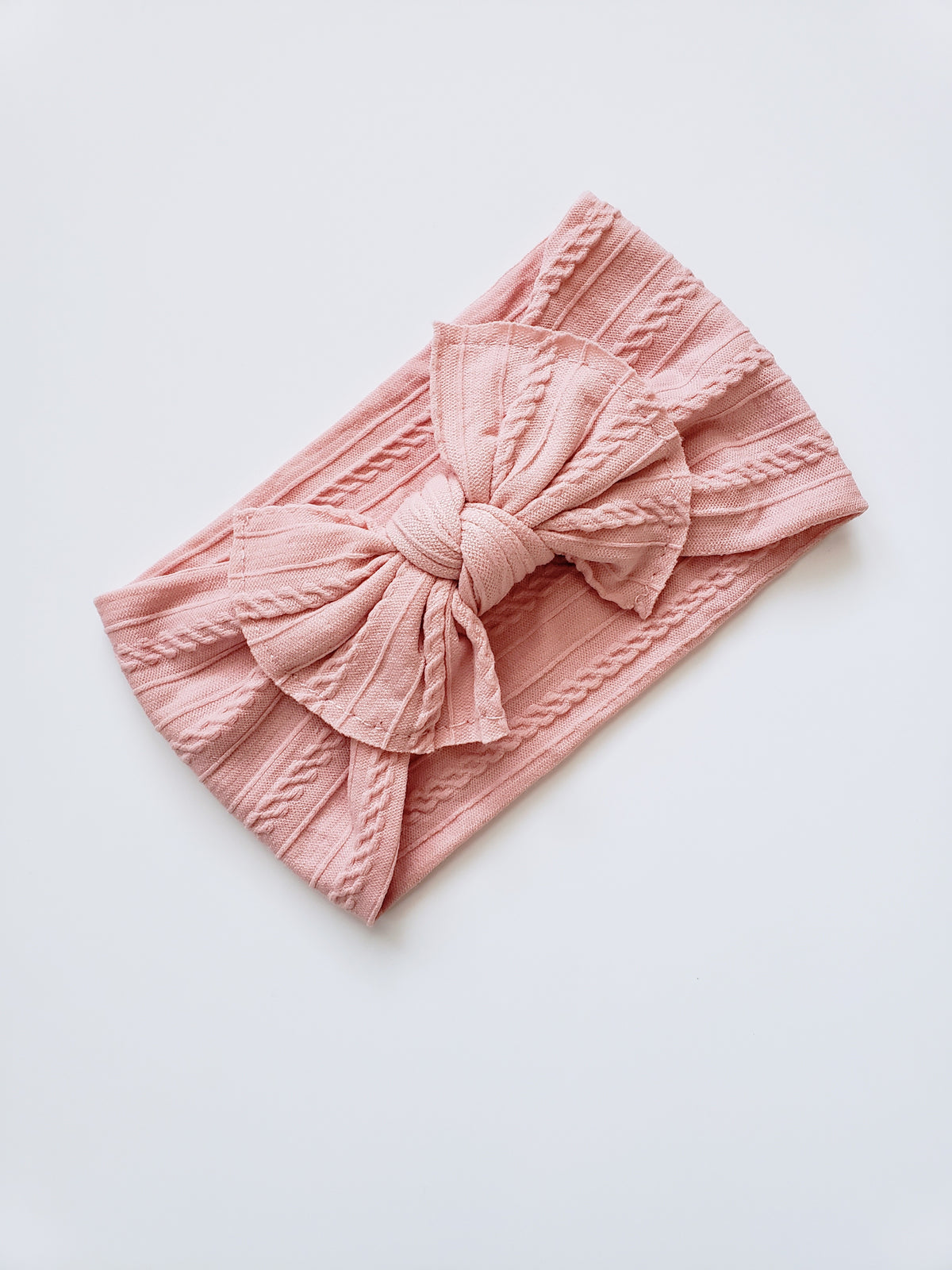 Mia Cable Knit Bow Headband - Blush Pink - Adassa Rose
