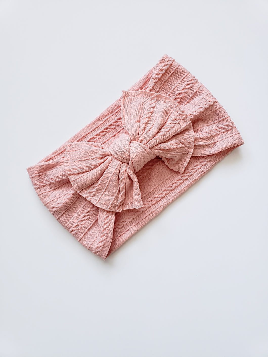 Mia Cable Knit Bow Headwrap - Blush Pink