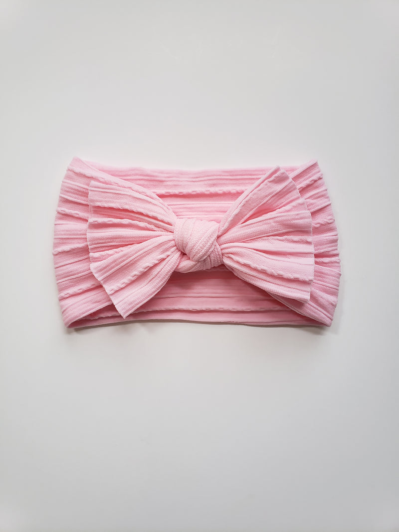 Cable Knit Bow Headband | Pink - Adassa Rose