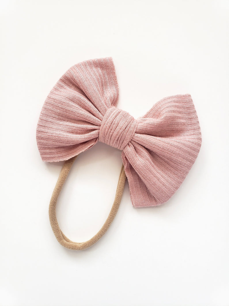 Ribbed Knotted Bow On Nylon Headband | Blush