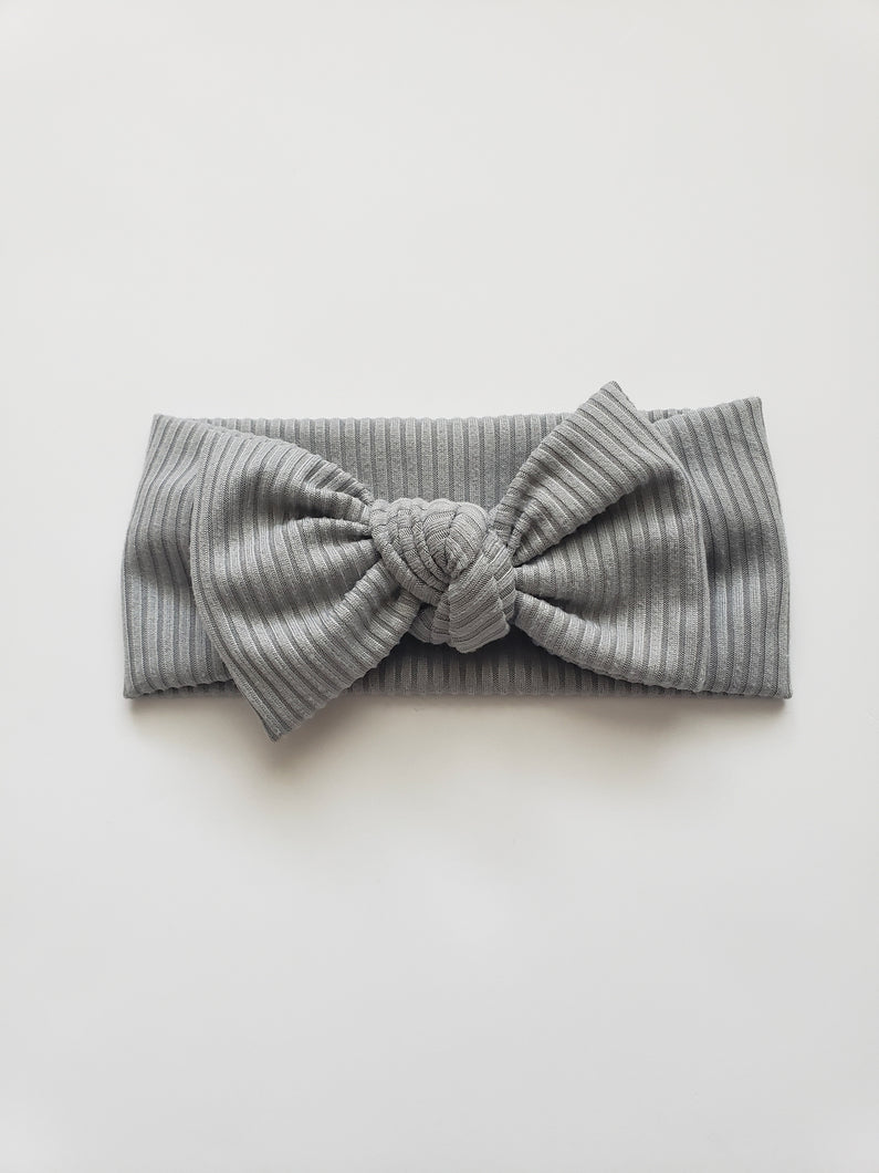 Ribbed Knot Bow Headband In Gray