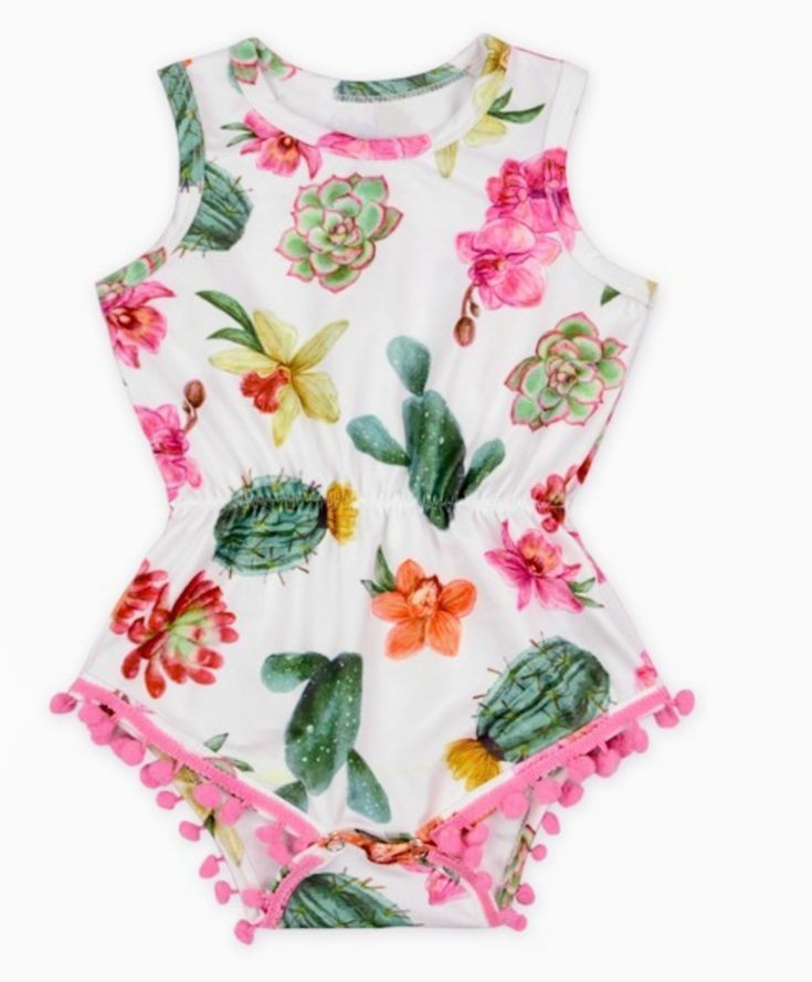 Sweet Cactus Floral Pom Pom Romper Girl - Adassa Rose