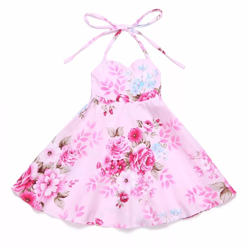 Madison Floral Halter Dress Pink - Adassa Rose