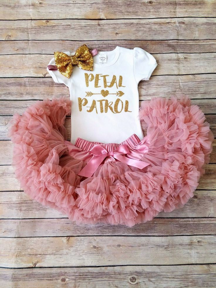 Vintage Pink And Gold Petal Patrol Outfit Flower Girl Rehearsal Outfit - Adassa Rose