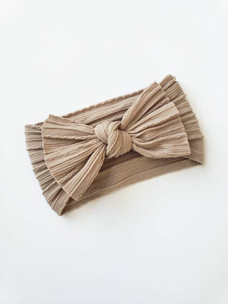 Cable Knit Bow Headband | Khaki - Adassa Rose