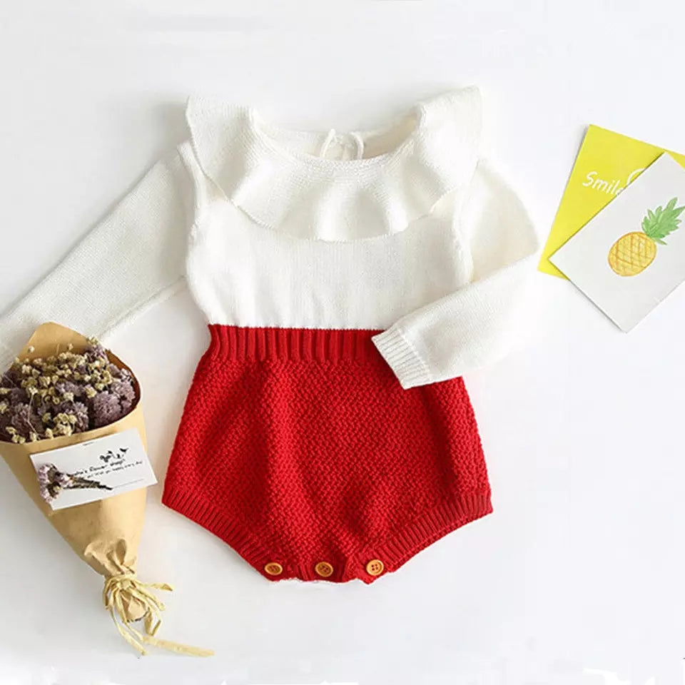 Molly Ruffle Knitted Romper Red - Adassa Rose