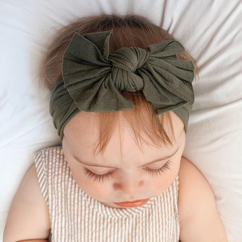 Aubrey Nylon Bow Headwrap Olive - Adassa Rose