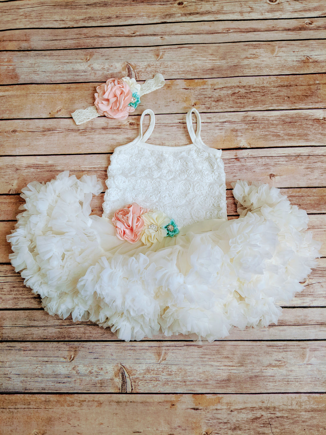 Peach Mint And Ivory Tutu Dress And Headband Set - Adassa Rose