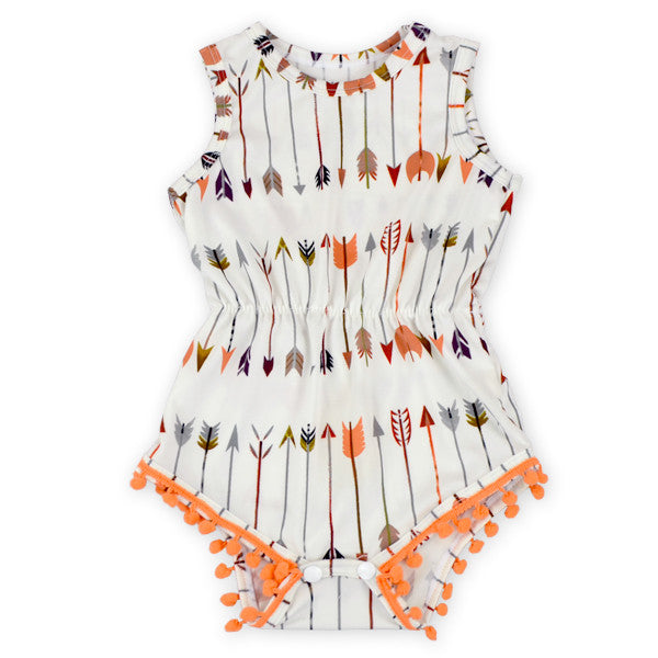 Peach And Cream Pom Pom Romper - Adassa Rose