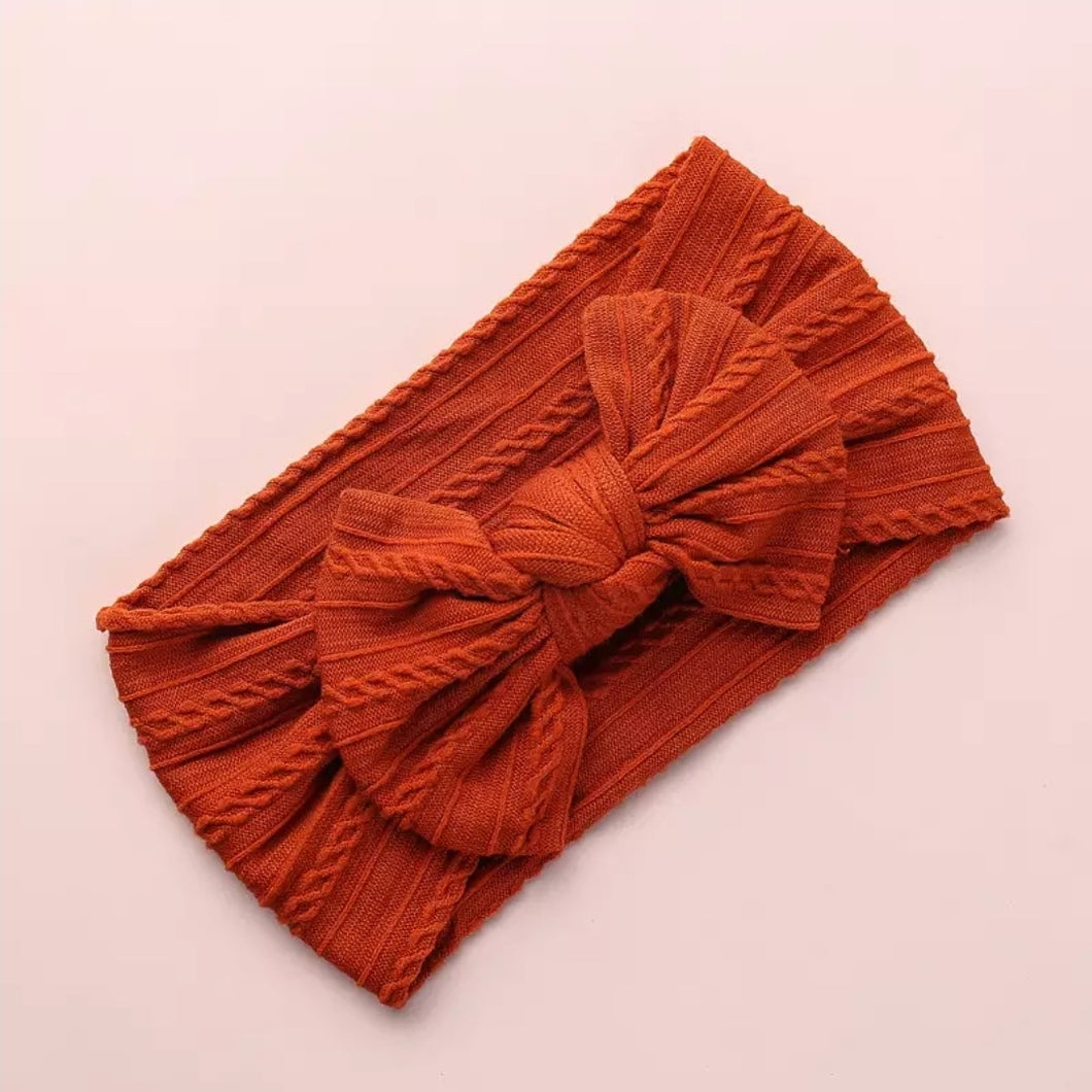 Lara Cable Knit Bow Headwrap | Rust - Adassa Rose