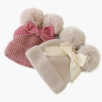Pom Pom Bow Beanie Hat Baby Girl - Adassa Rose