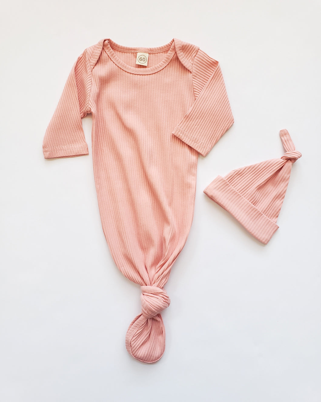 Knotted Baby Gown Set | Ribbed Peachy Pink