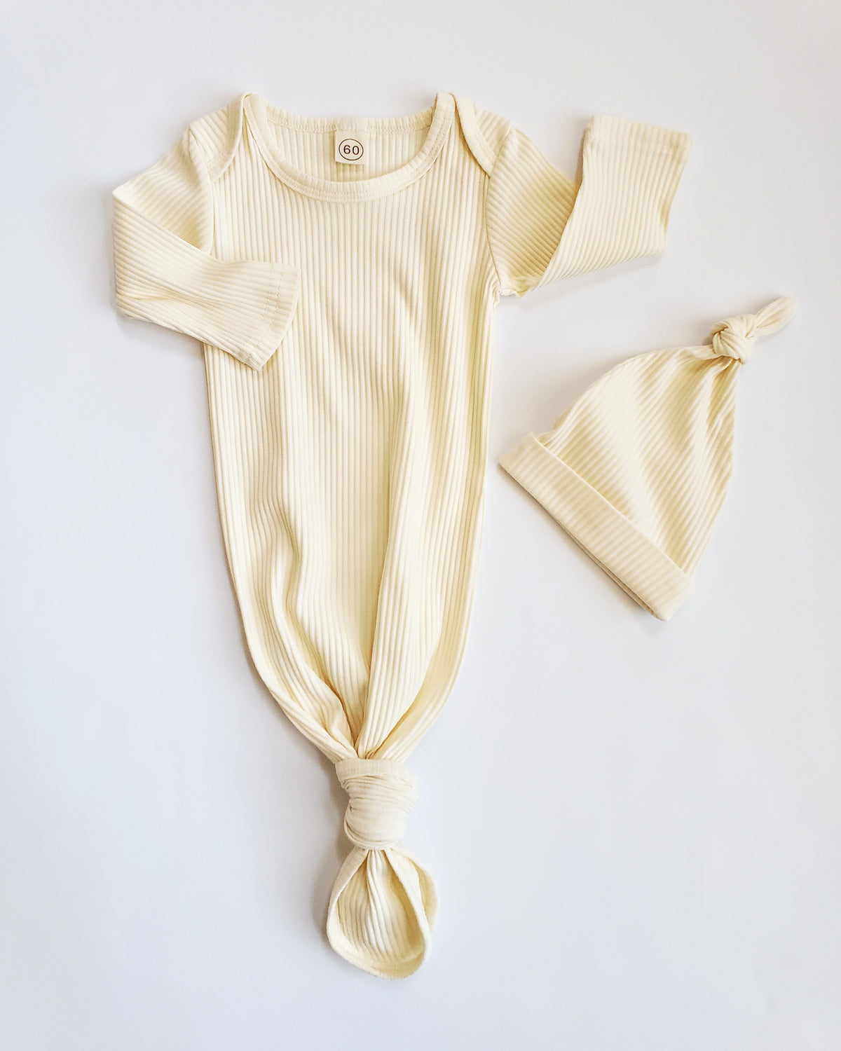 Knotted Baby Gown Set | Ribbed Cream - Adassa Rose