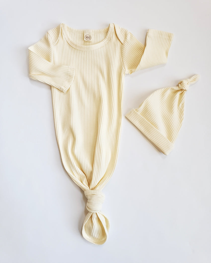 Knotted Baby Gown Set | Ribbed Cream