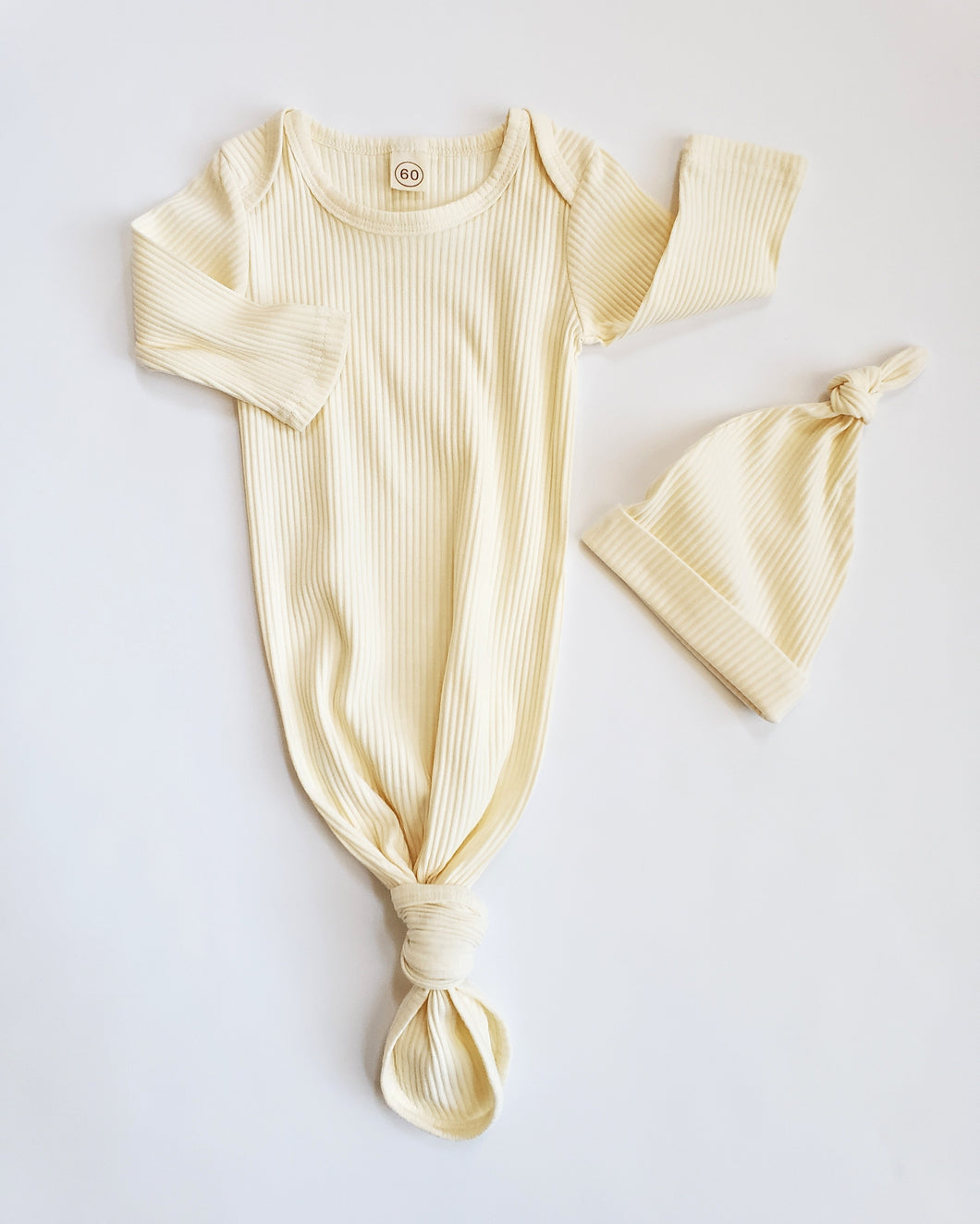 Knotted Baby Gown Set | Ribbed Cream