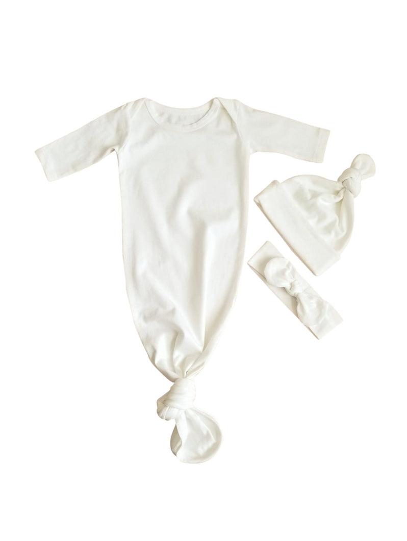 Ivory Newborn Knotted Gown Gender Neutral Coming Home Outfit Girl Boy - Adassa Rose