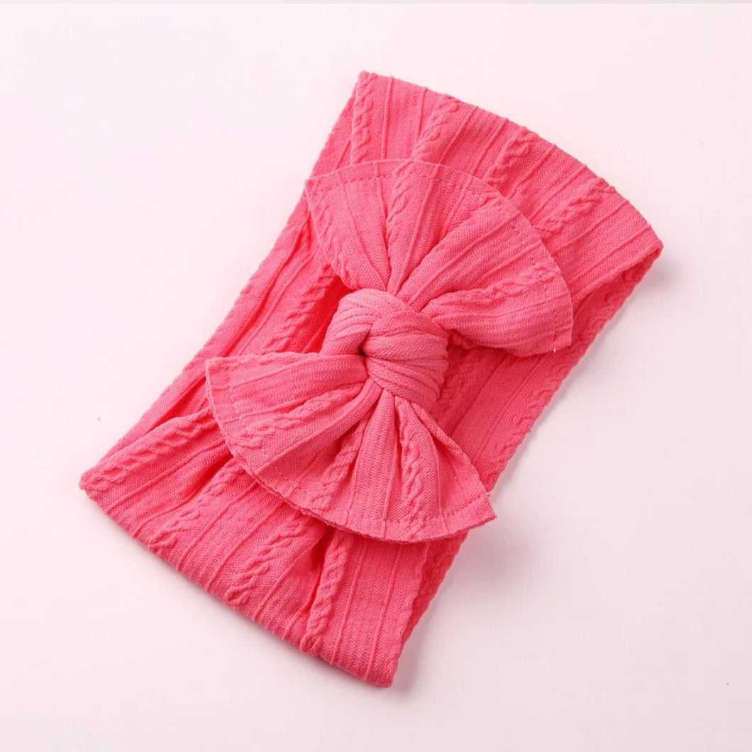 Mia Cable Knit Bow Headwrap [Coral] - Adassa Rose