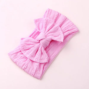 Mia Cable Knit Bow Headwrap [Bubble Gum Pink] - Adassa Rose