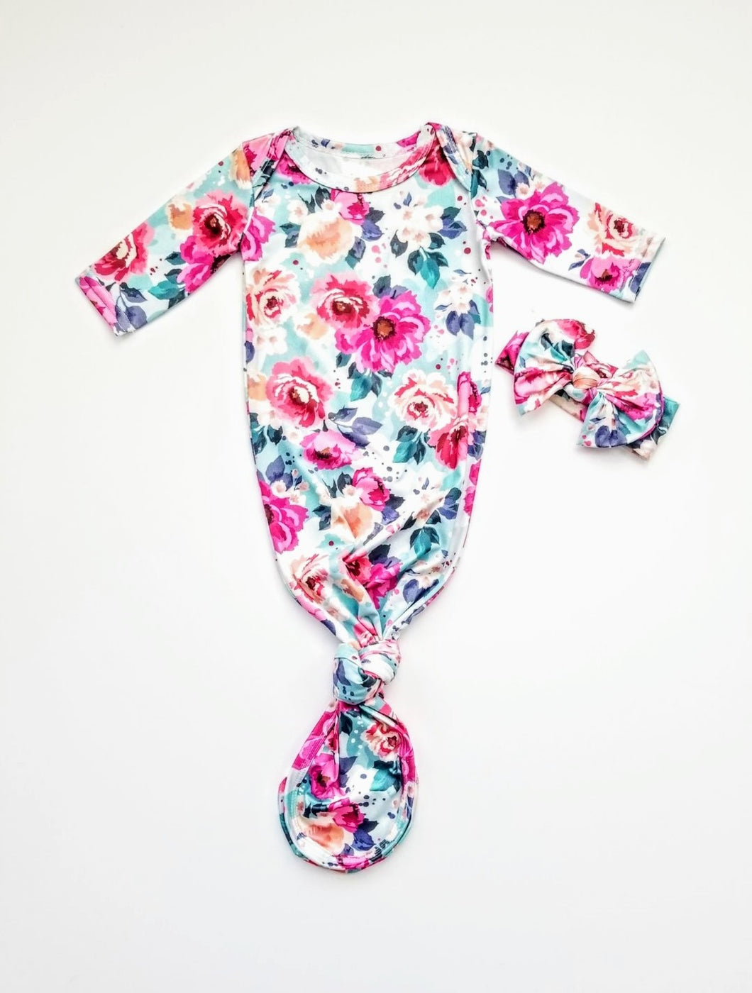 Willa Floral Newborn Knotted Gown | Coming Home Outfit Girl - Adassa Rose