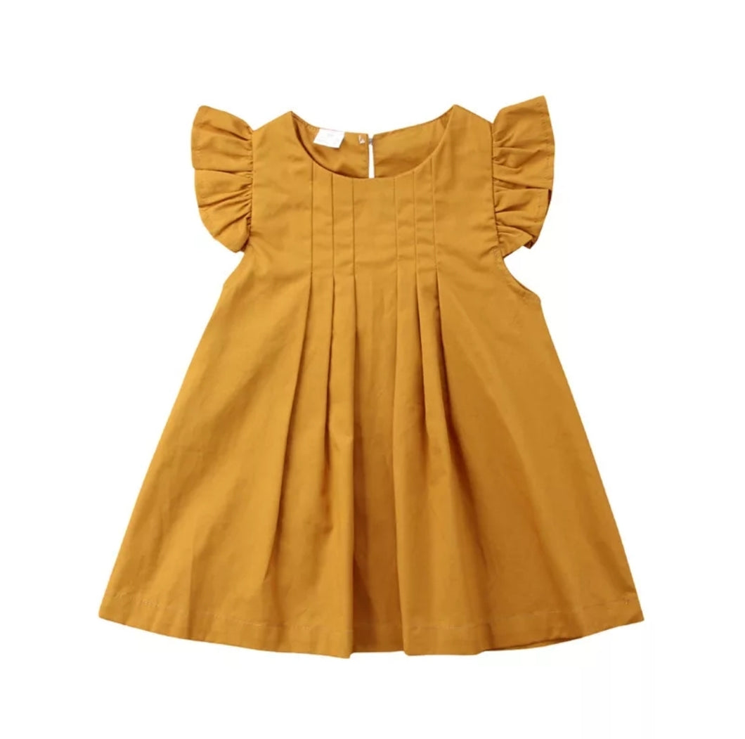 Ayla Pleated Flutter Sleeve Dress Baby Girl  Mustard - Adassa Rose