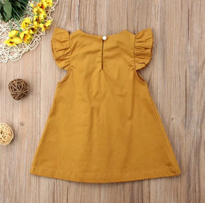 Ayla Pleated Flutter Sleeve Dress Baby Girl  Mustard - Adassa Rose