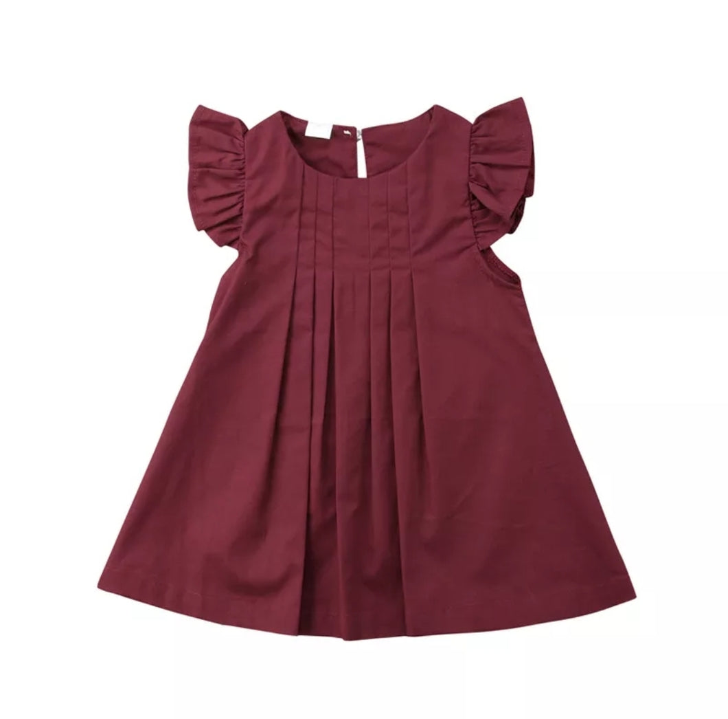 Ayla Pleated Flutter Sleeve Dress Baby Girl Burgundy - Adassa Rose