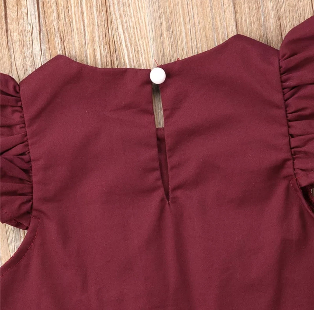Ayla Pleated Flutter Sleeve Dress Baby Girl Burgundy - Adassa Rose