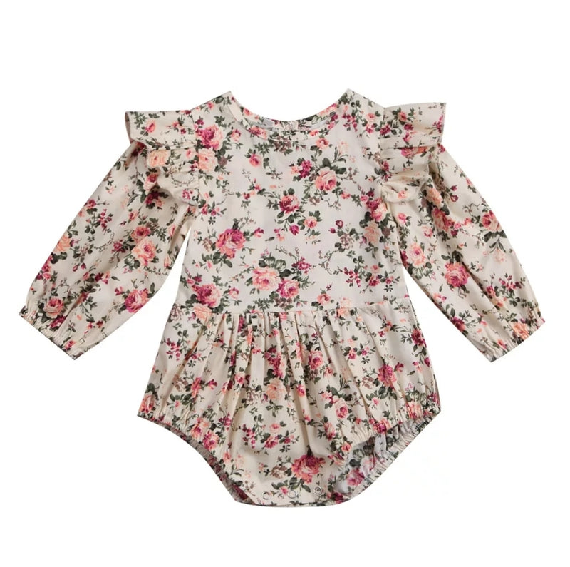 Maggie Long Sleeve Floral Ruffle Romper - Adassa Rose