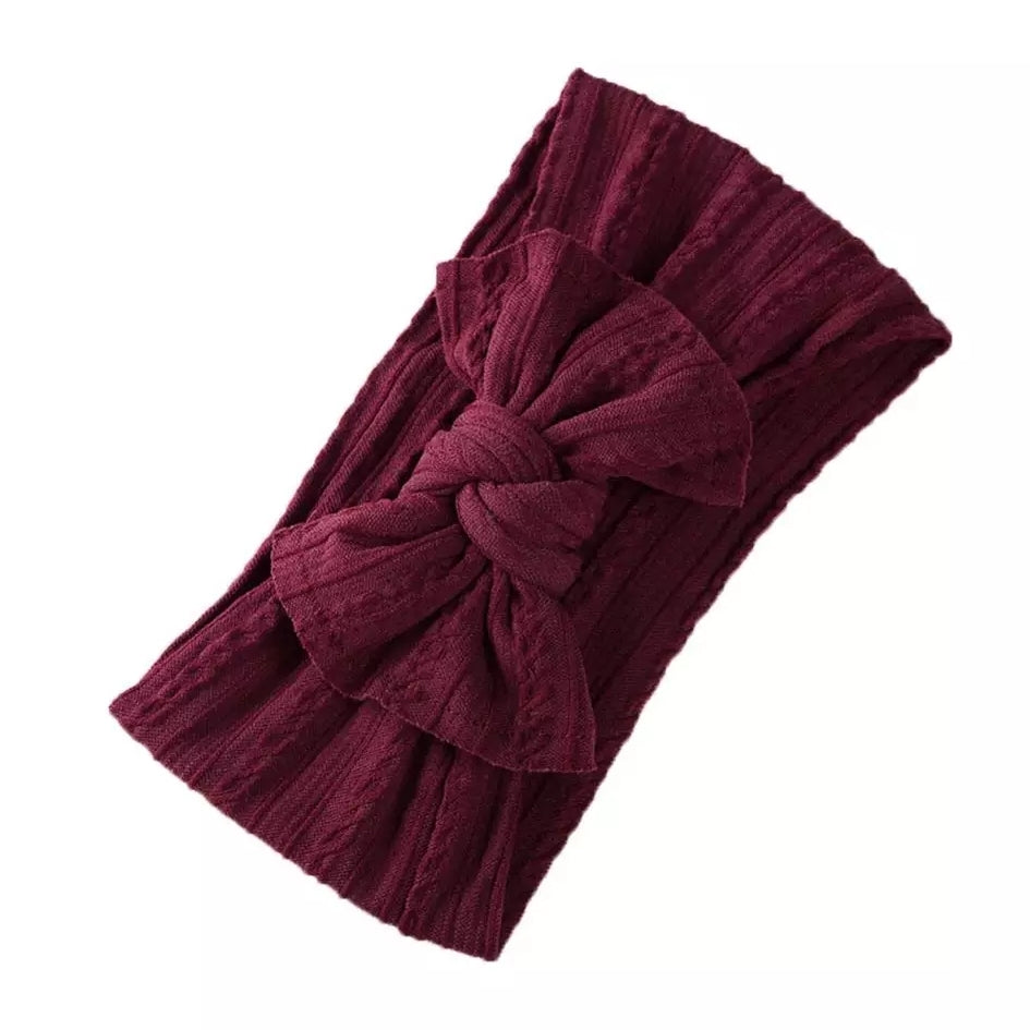 Mia Cable Knit Bow Headwrap - Burgundy - Adassa Rose