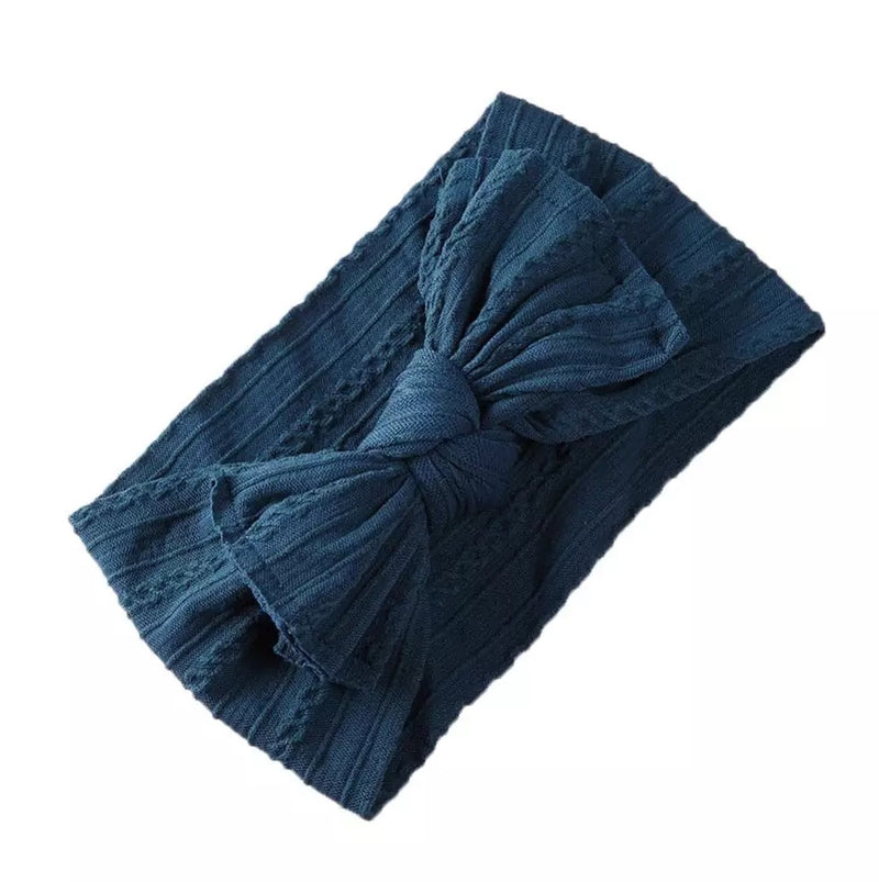 Mia Cable Knit Bow Headwrap - Teal - Adassa Rose