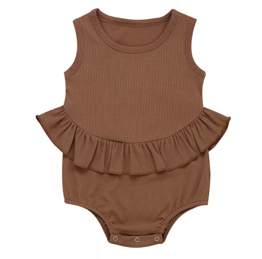 Ruffle Waist Romper Baby Girl | Tan - Adassa Rose