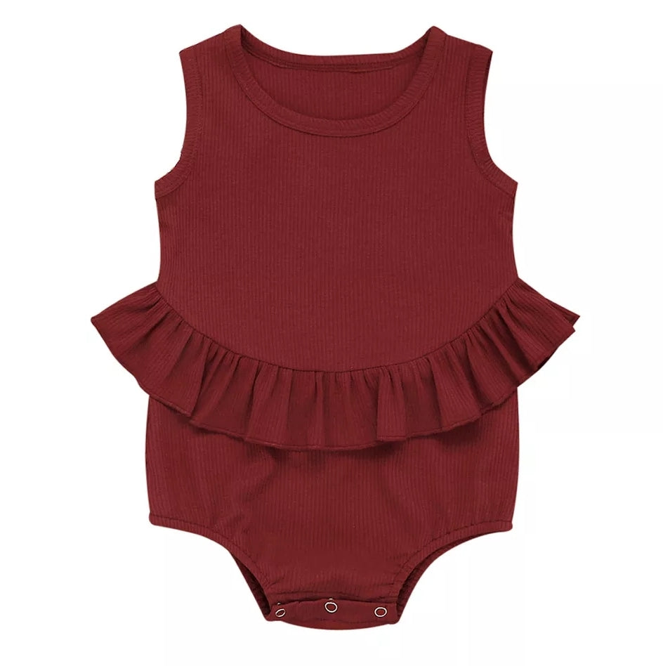 Ruffle Waist Romper Baby Girl | Deep Red - Adassa Rose