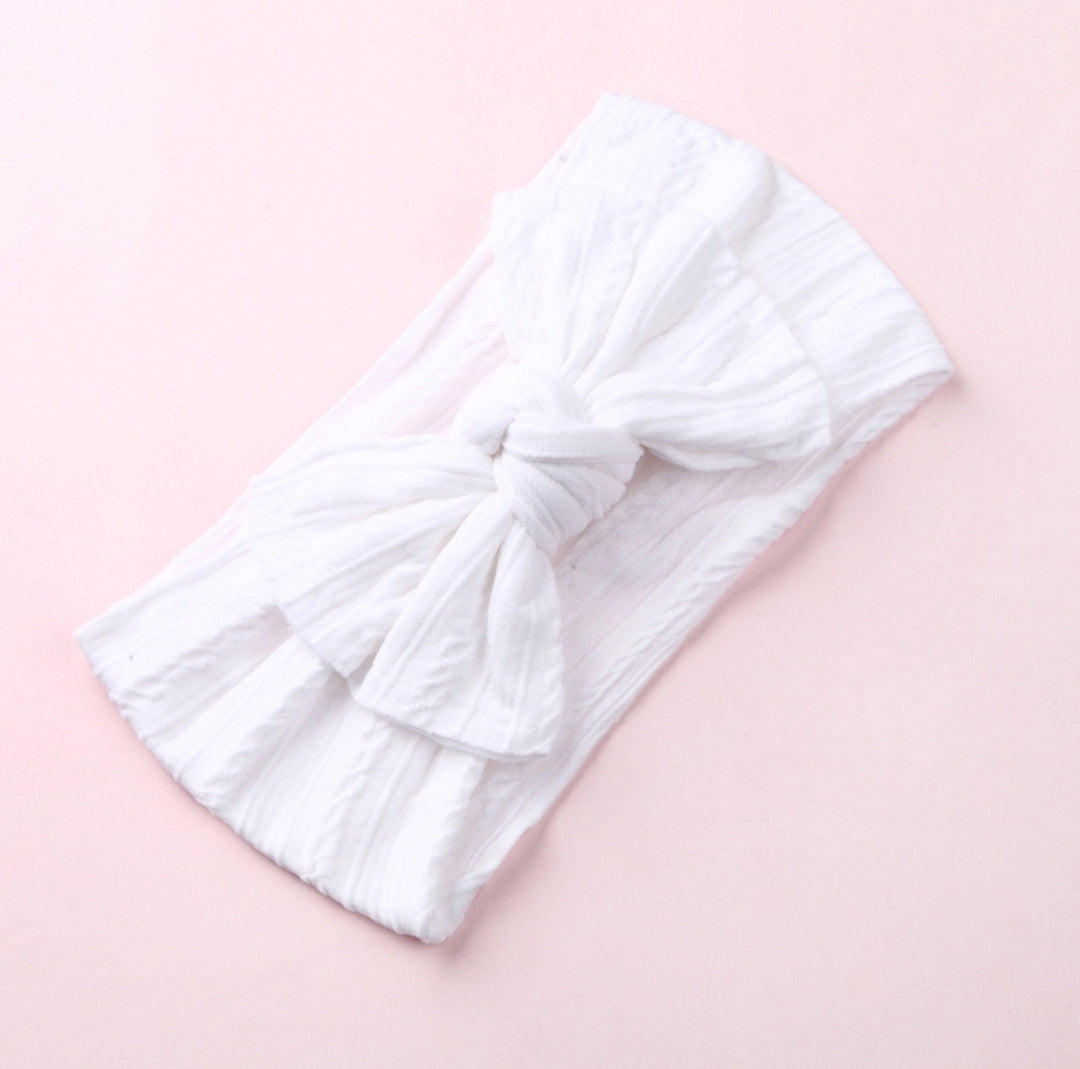 Mia Cable Knit Bow Headwrap [White] - Adassa Rose