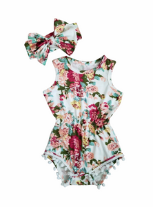 Scarlett Floral Pom Pom Romper - Adassa Rose