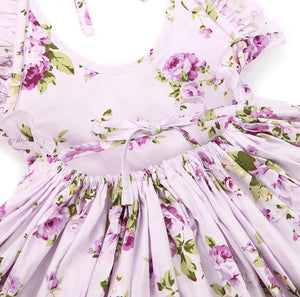 Cherie Floral Flutter Sleeve Dress Girls Lavender - Adassa Rose