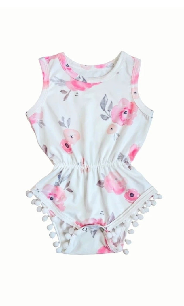 Coco Floral Pom Pom Romper Girl - Adassa Rose