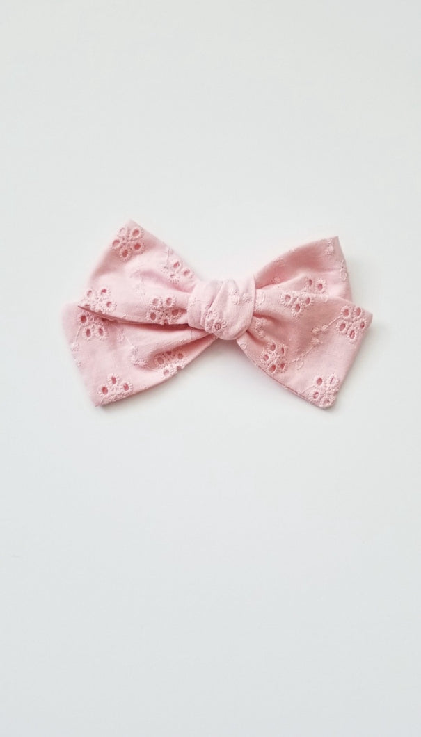 Nyla Knotted Hair Bow - Pink Eyelet - Adassa Rose