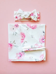Coco Floral Swaddle Blanket And Headband Set - Adassa Rose