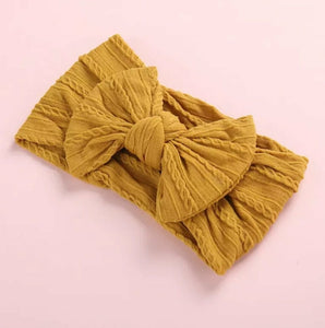 Lara Cable Knit Bow Headband - Mustard
