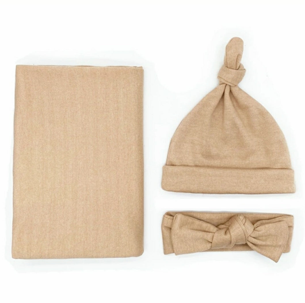 Hayden Knit Swaddle Blanket In Almond Baby Blanket