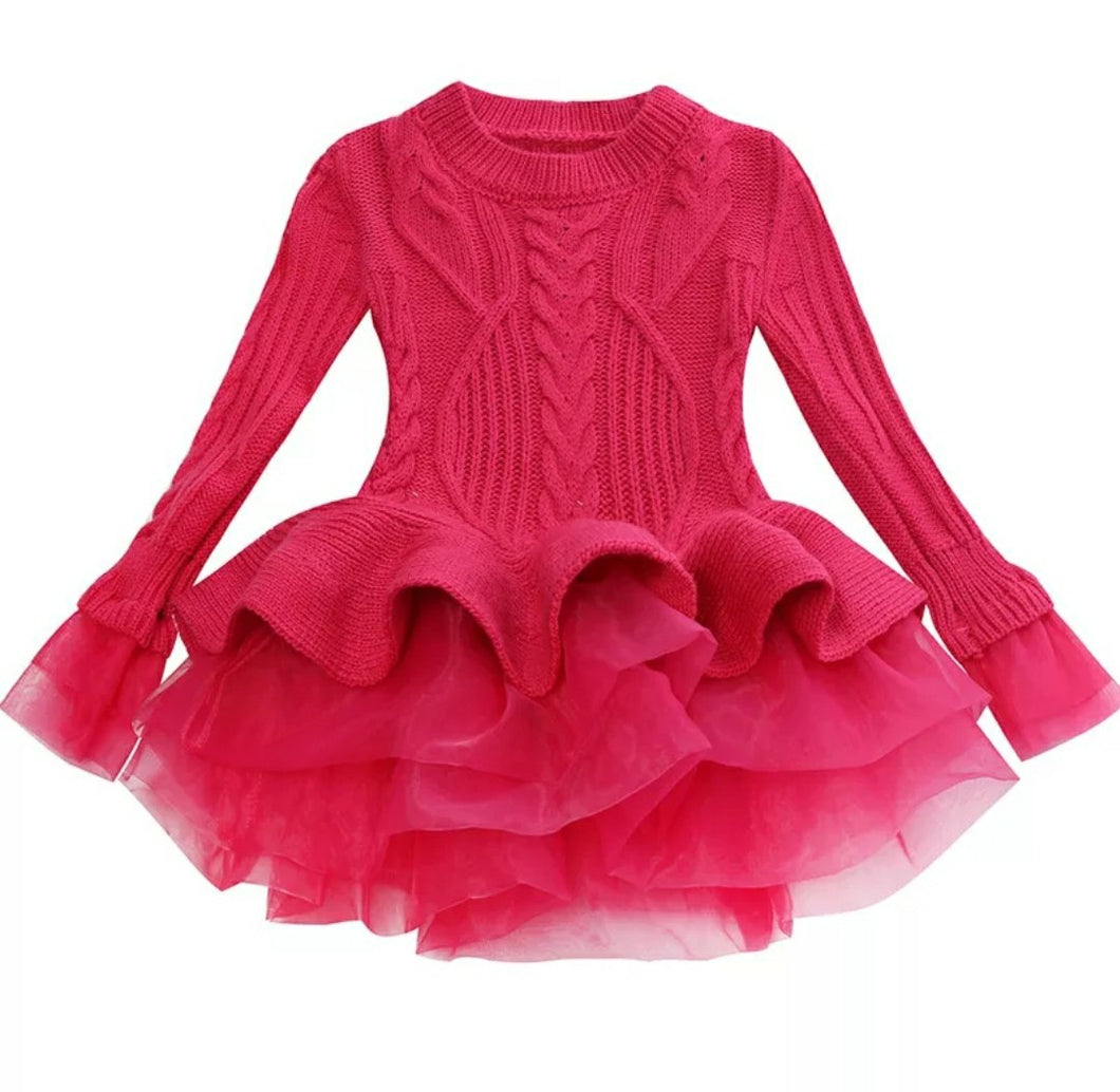 Rose Pink Tutu Sweater Dress