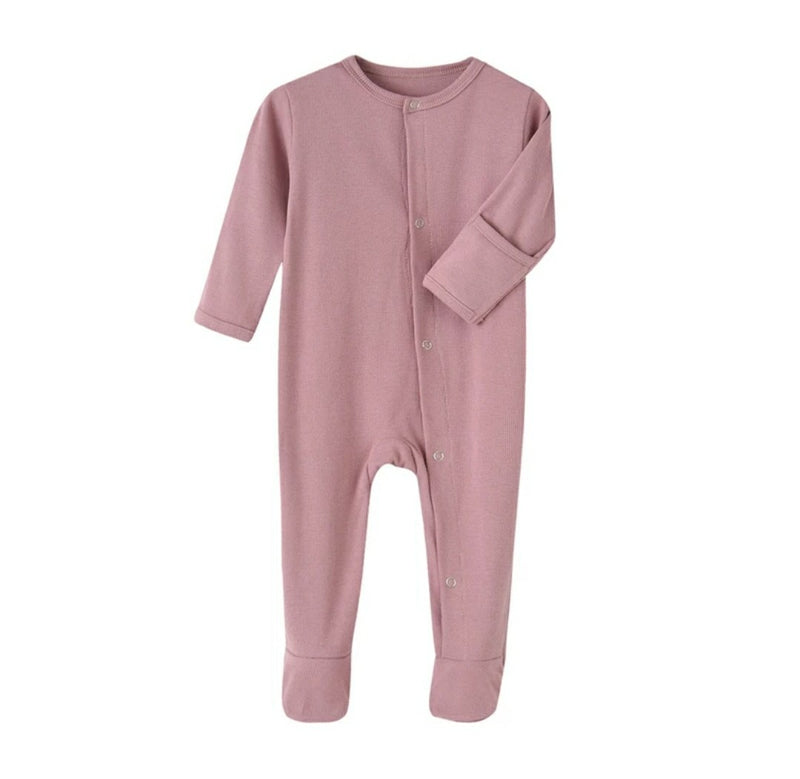 Baby Girl Mauve Ribbed Footed Romper One-Piece - Adassa Rose