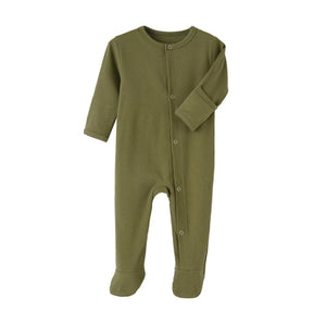 Olive Ribbed Footed Romper One-Piece
