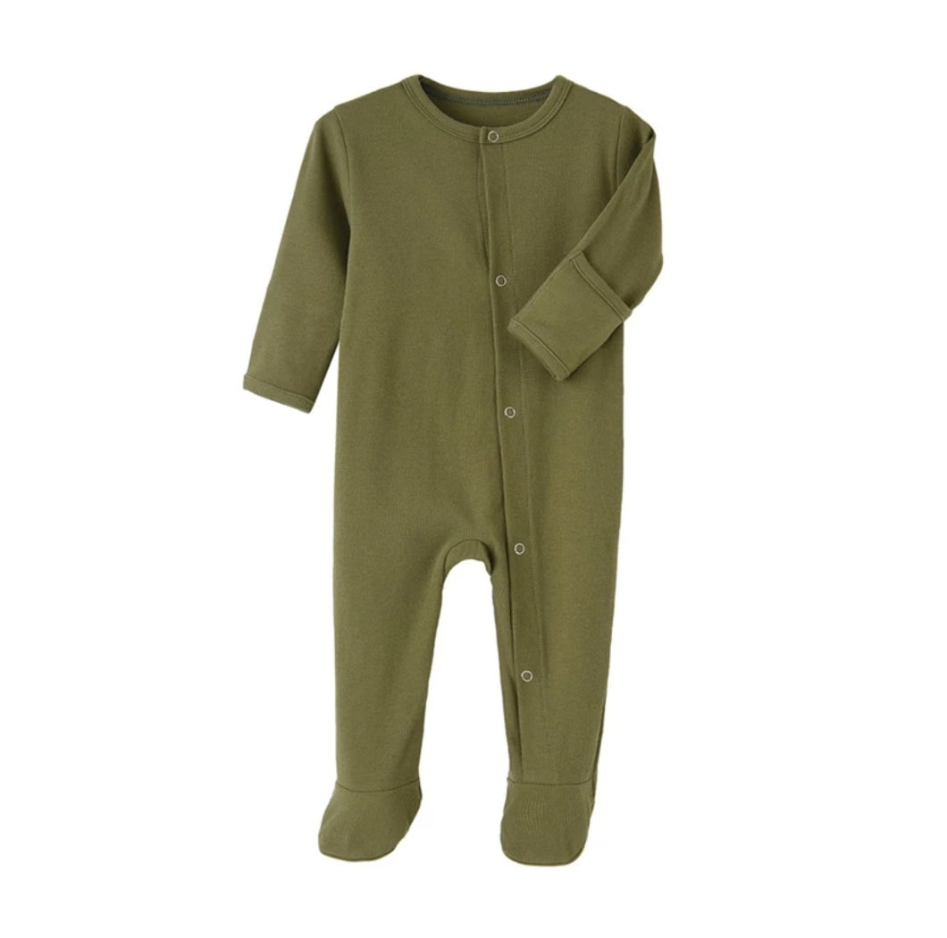 Olive Ribbed Footed Romper One-Piece